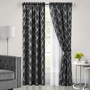 Achim Home Furnishing Bombay Black Contemporary Geometric Window Curtain Panels